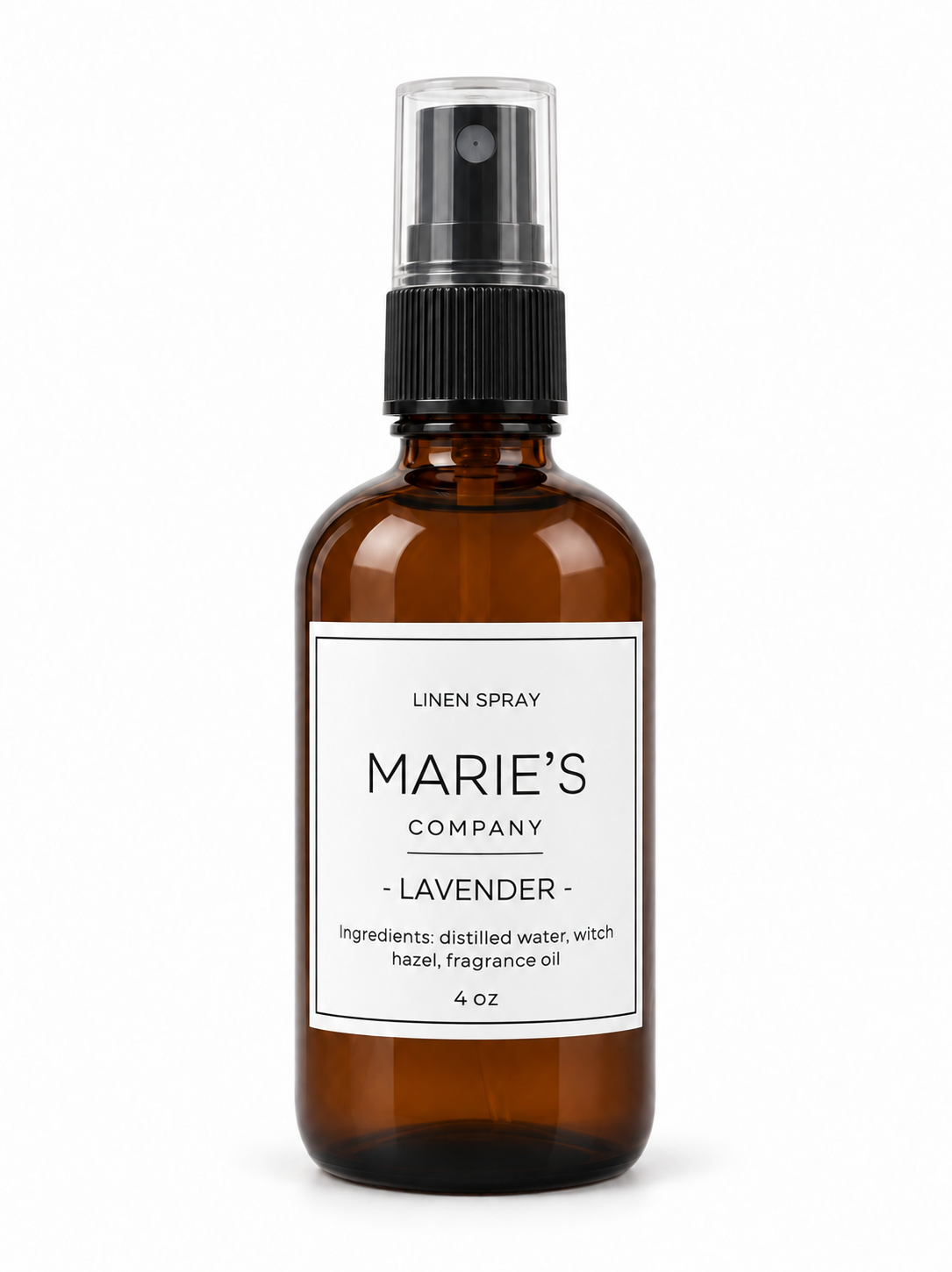 Lavender linen spray in an amber bottle