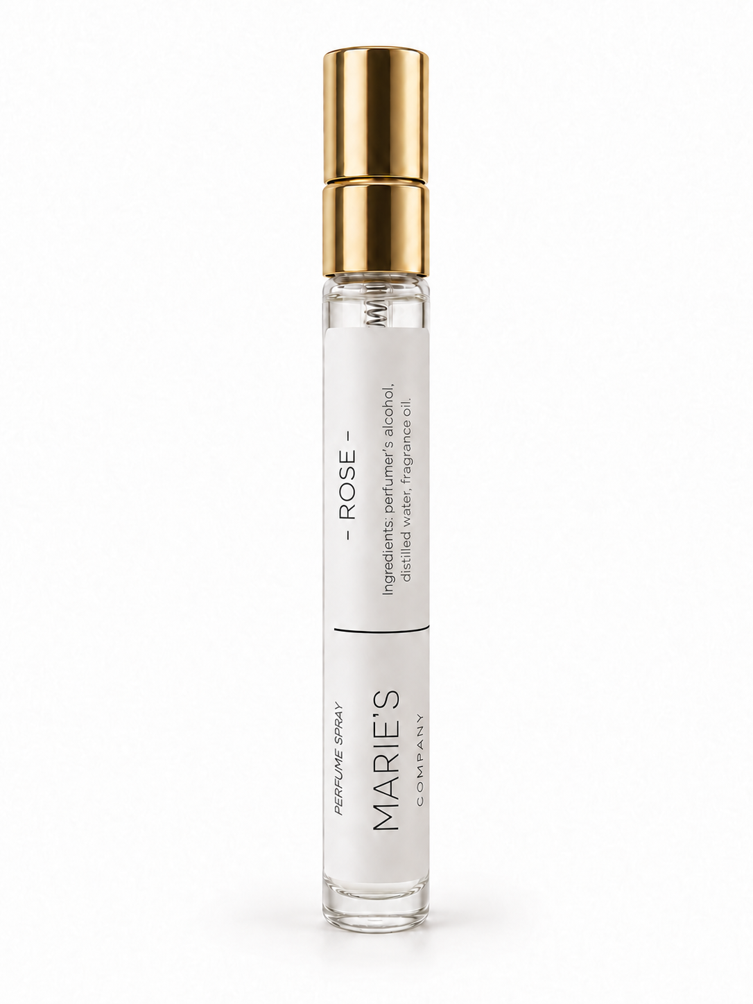 Rose perfume spray with a gold cap
