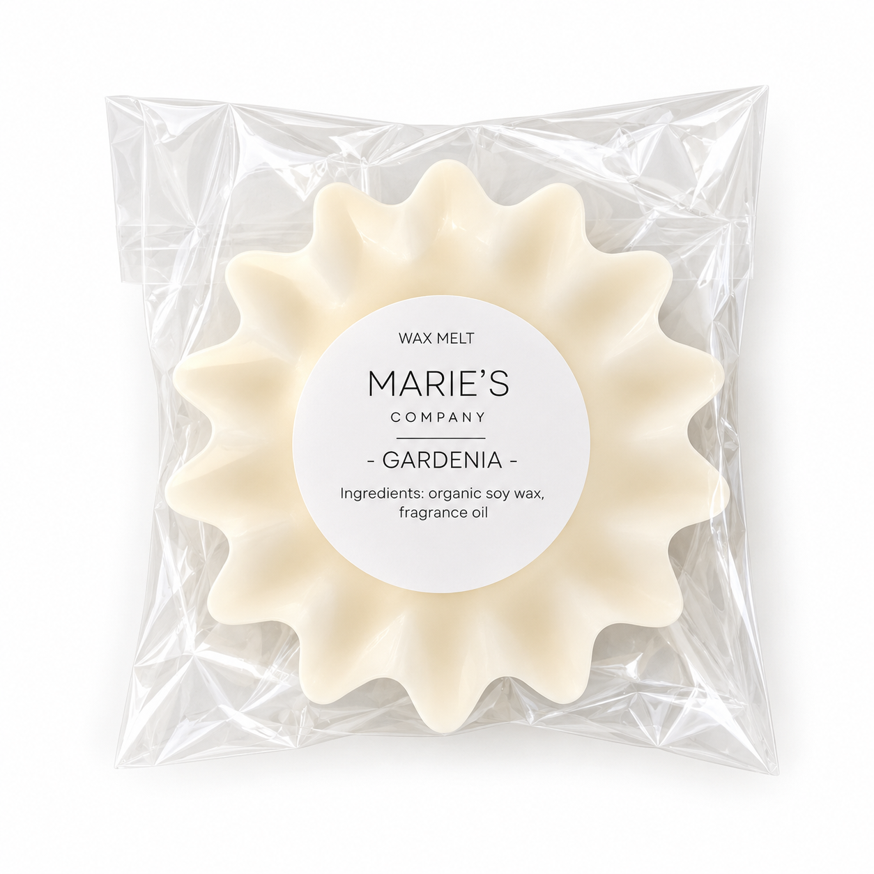 Packaged flower-shaped Gardenia soy wax melt